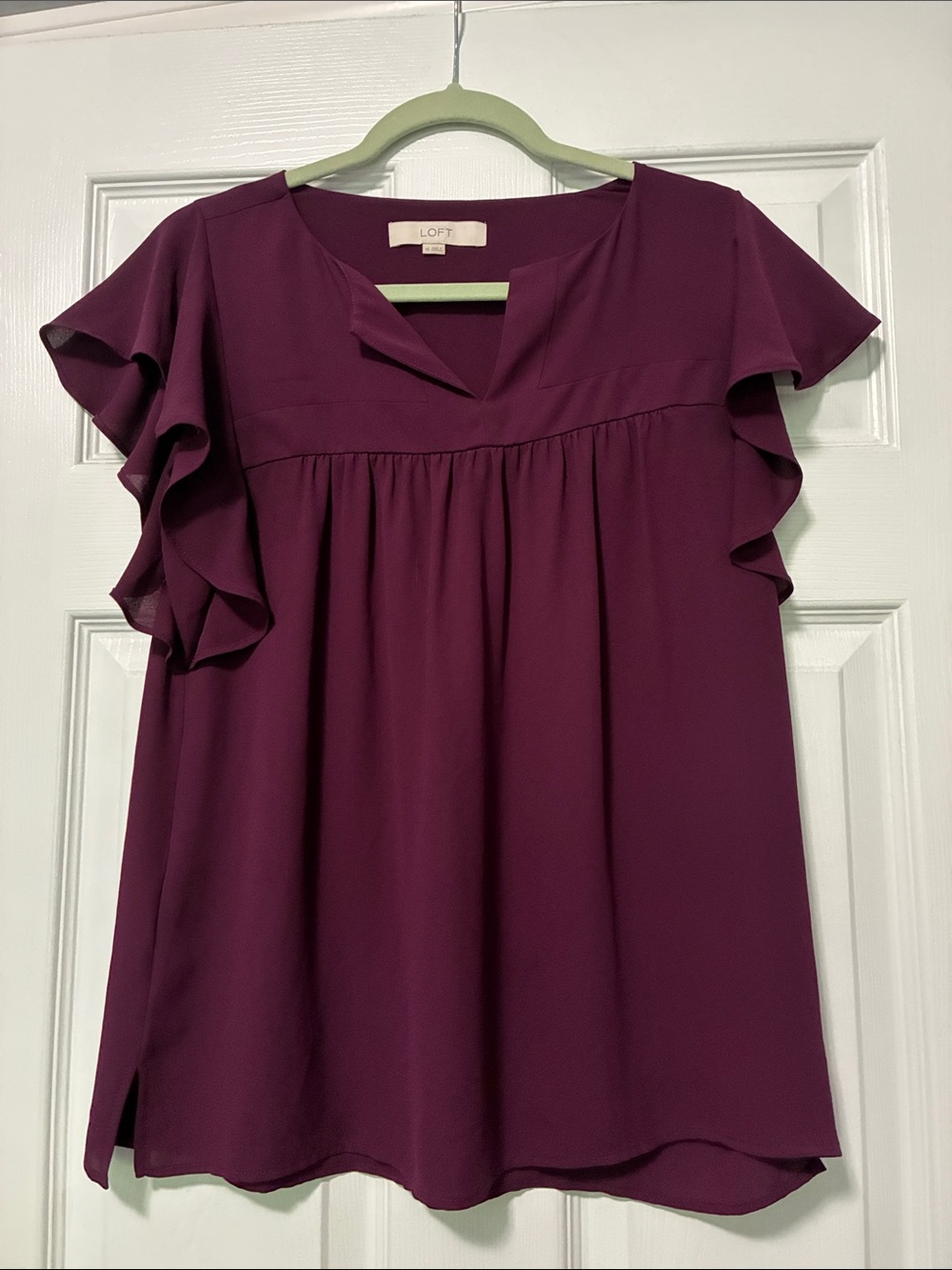 LOFT Deep Plum Flutter Sleeve Blouse